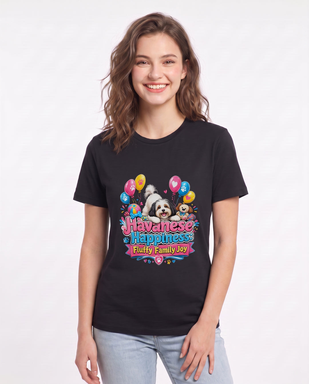 Havanese Happiness: Fluffy Family Joy Women's Black T-Shirt product image 1