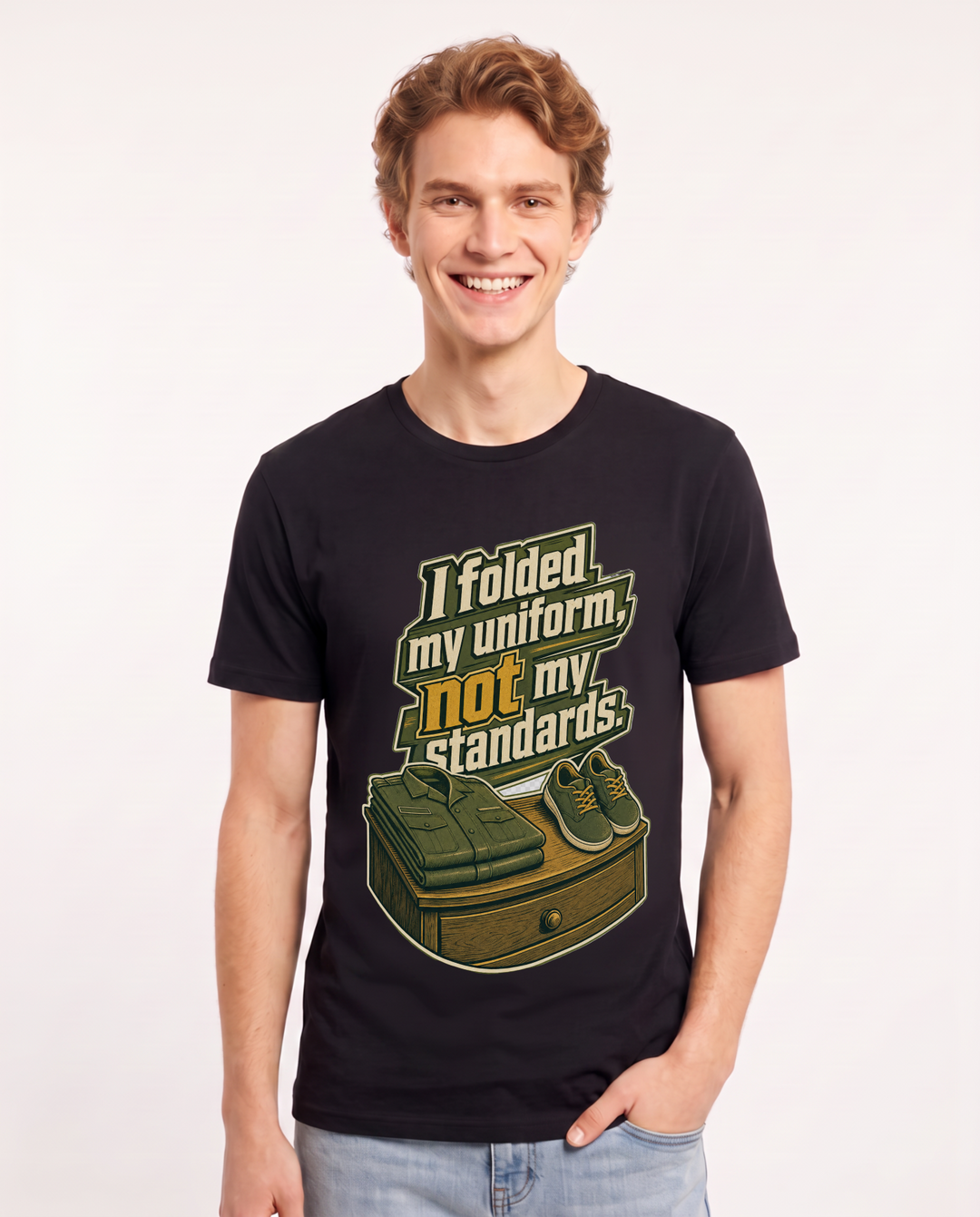Veteran Men's Black T-Shirt – I folded my uniform, not my standards. product image 1