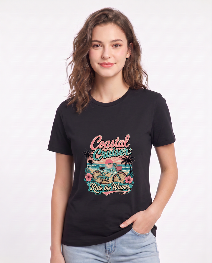 Coastal Cruiser: Ride the Waves Women's Black T-Shirt product image 1