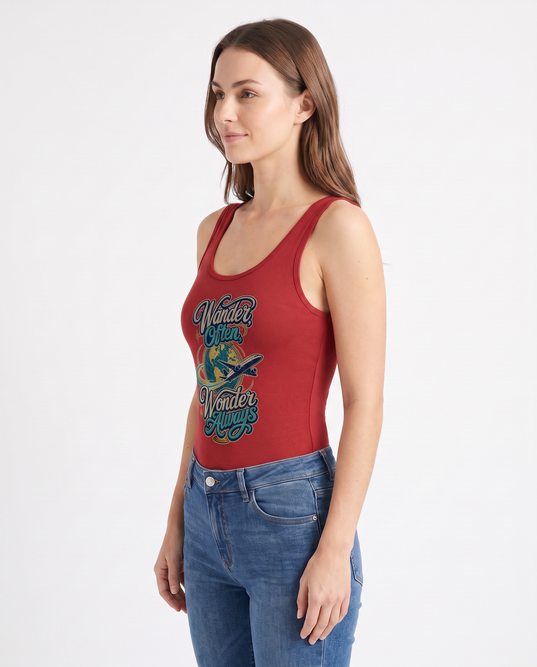 Wander Often, Wonder Always Sleeveless Tank Bodysuit mockup 2