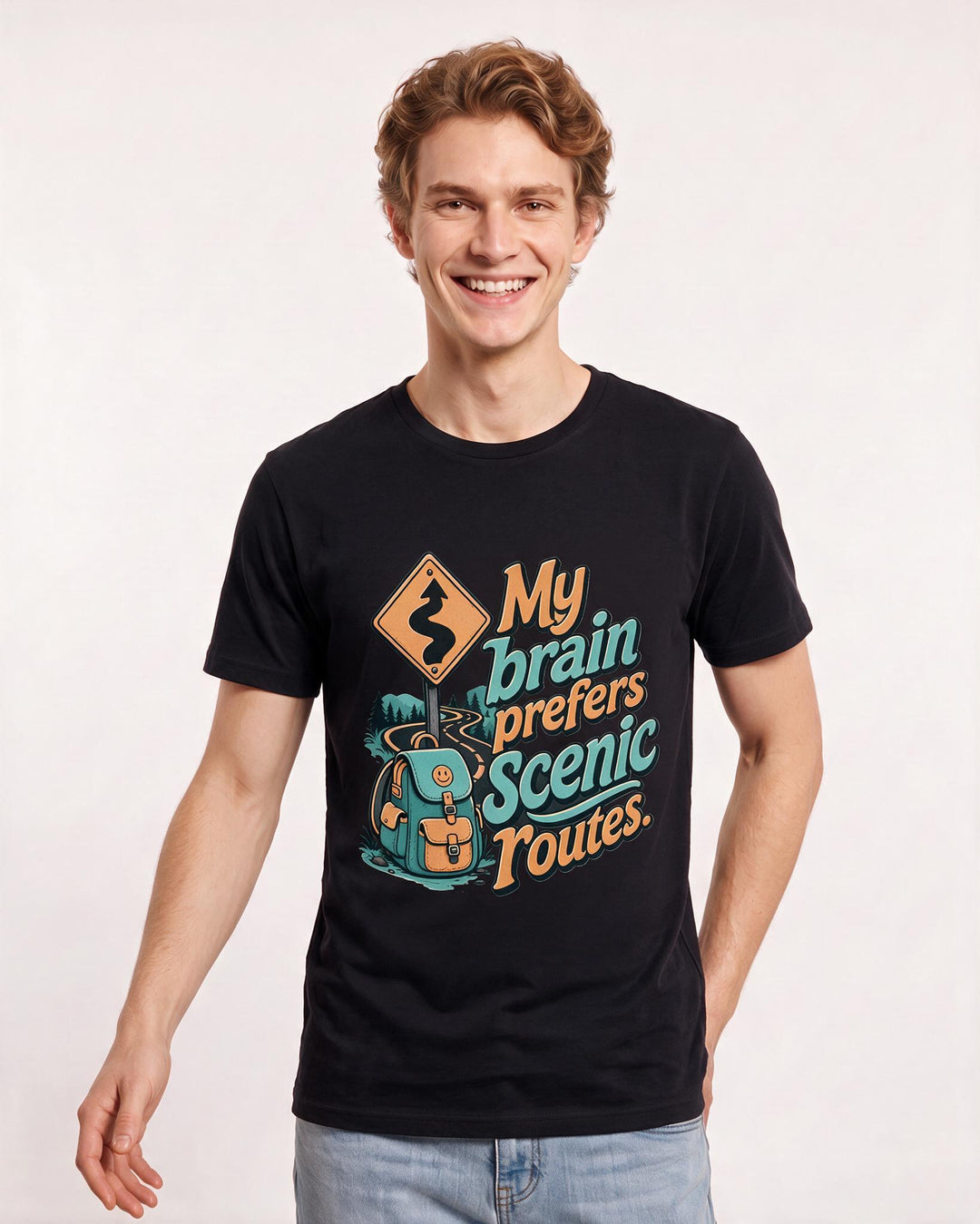 Neurodiversity Men's Black T-Shirt – My brain prefers scenic routes. product image 3