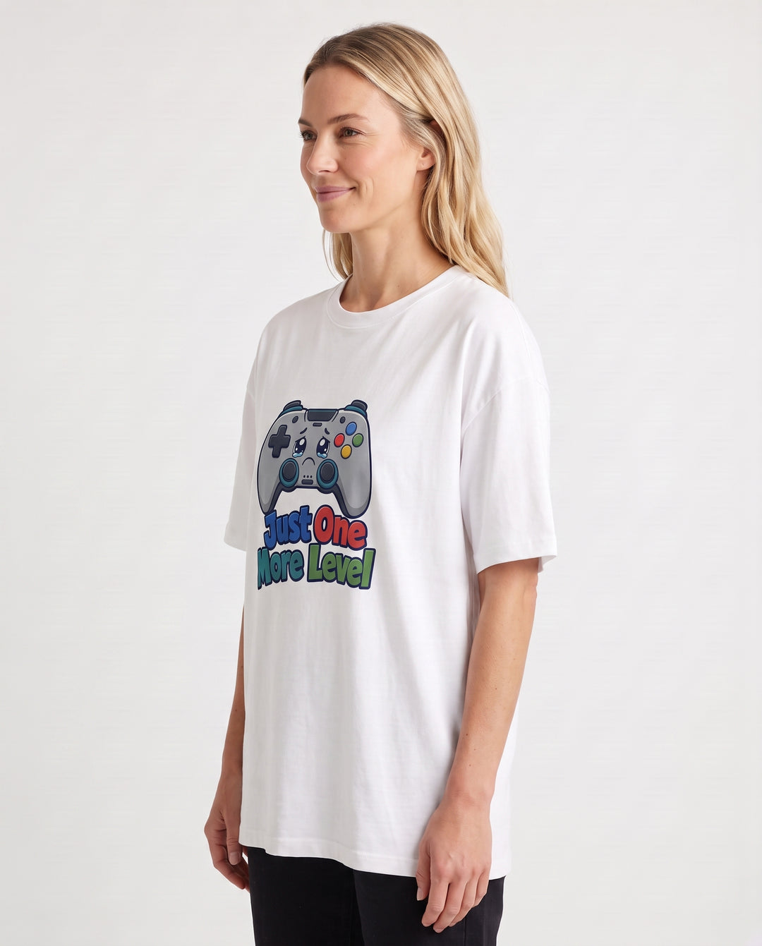 Just One More Level White T-Shirt mockup 2