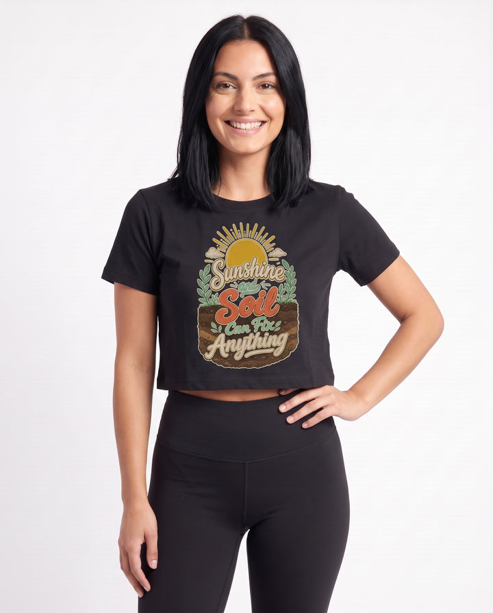 Sunshine And Soil Can Fix Anything Crop Top mockup 3