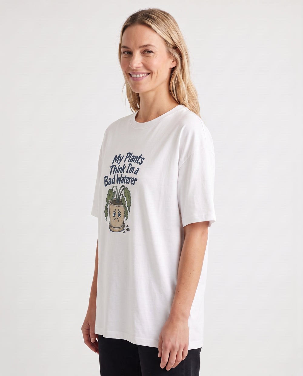 My Plants Think I'm A Bad Waterer White T-Shirt mockup 2