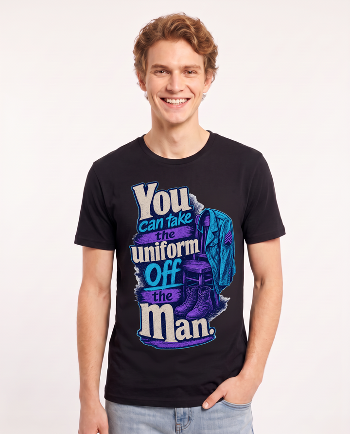 Veteran Men's Black T-Shirt – You can take the uniform off the man. product image 1