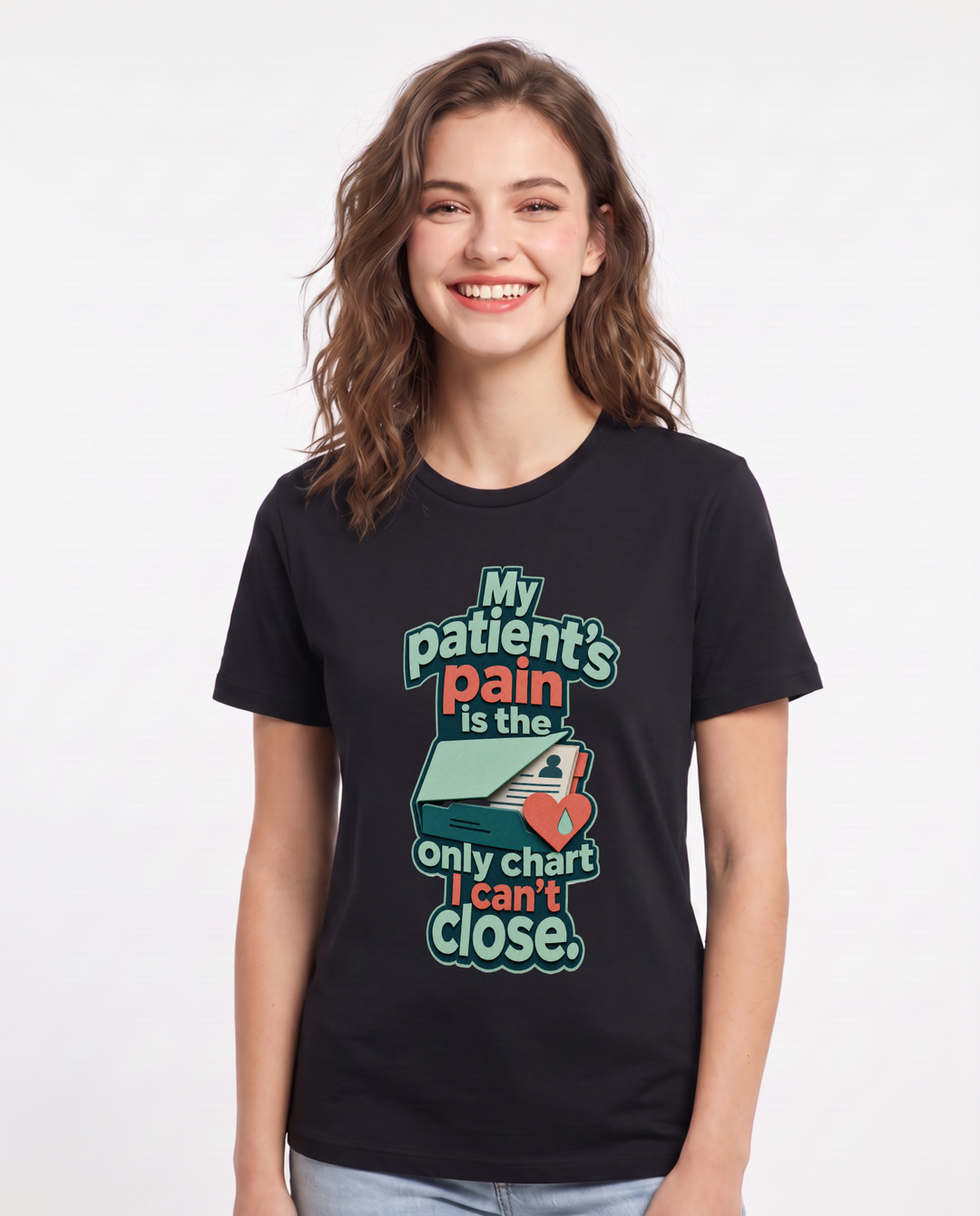 Nurse Women's Black T-Shirt – My patient's pain is the only chart I can't close product image 1