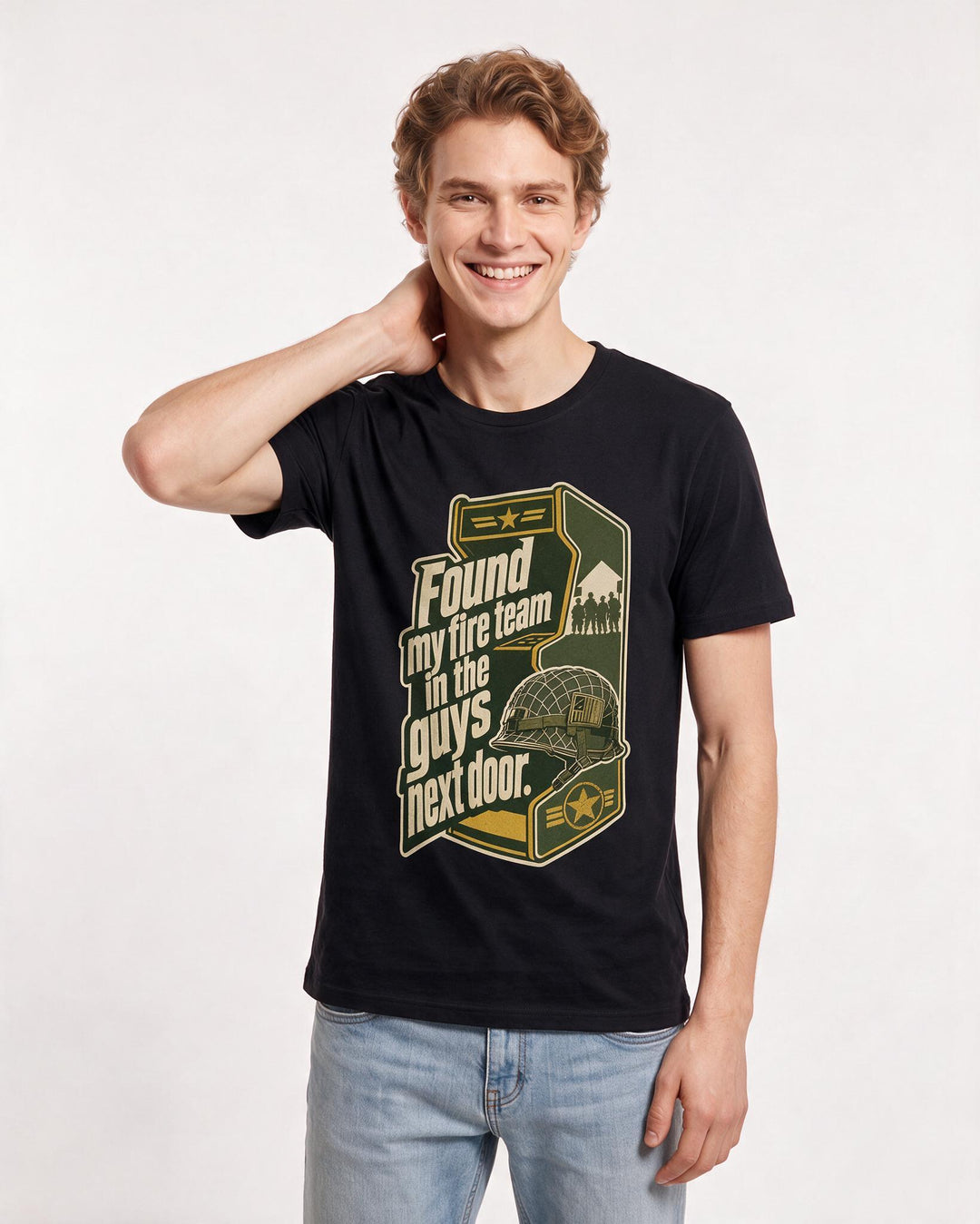 Graphic Men's Black T-Shirt - Found my fire team in the guys next product image 3