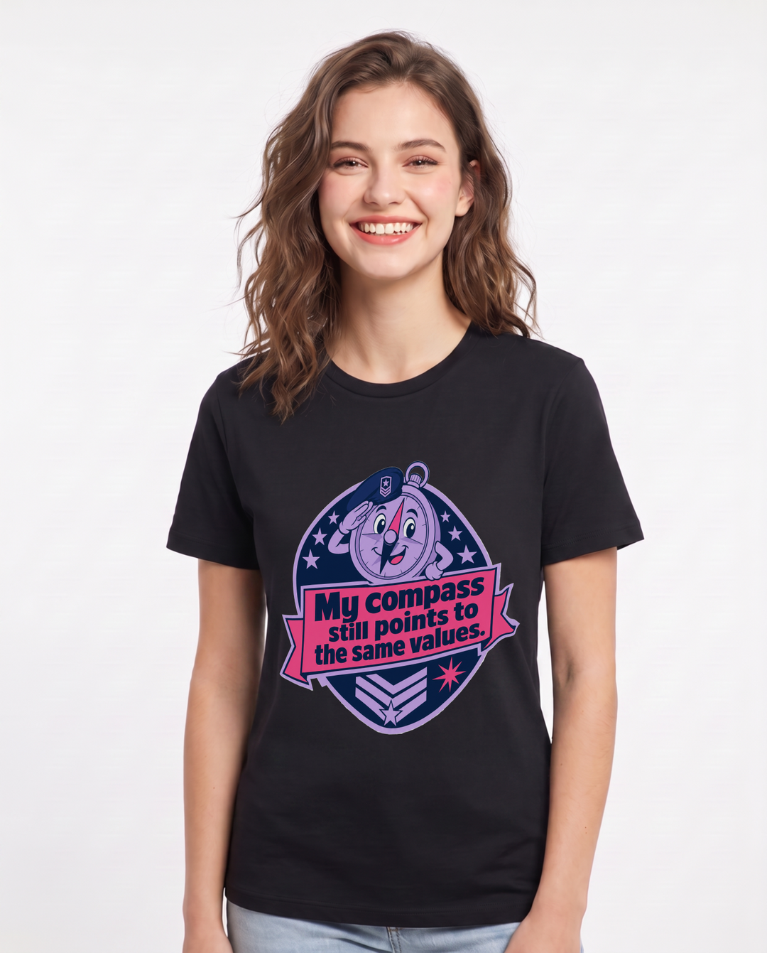 Graphic Women's Black T-Shirt - My compass still points to the same product image 1