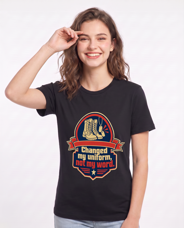 Graphic Women's Black T-Shirt - Changed my uniform, not my word. product image 3