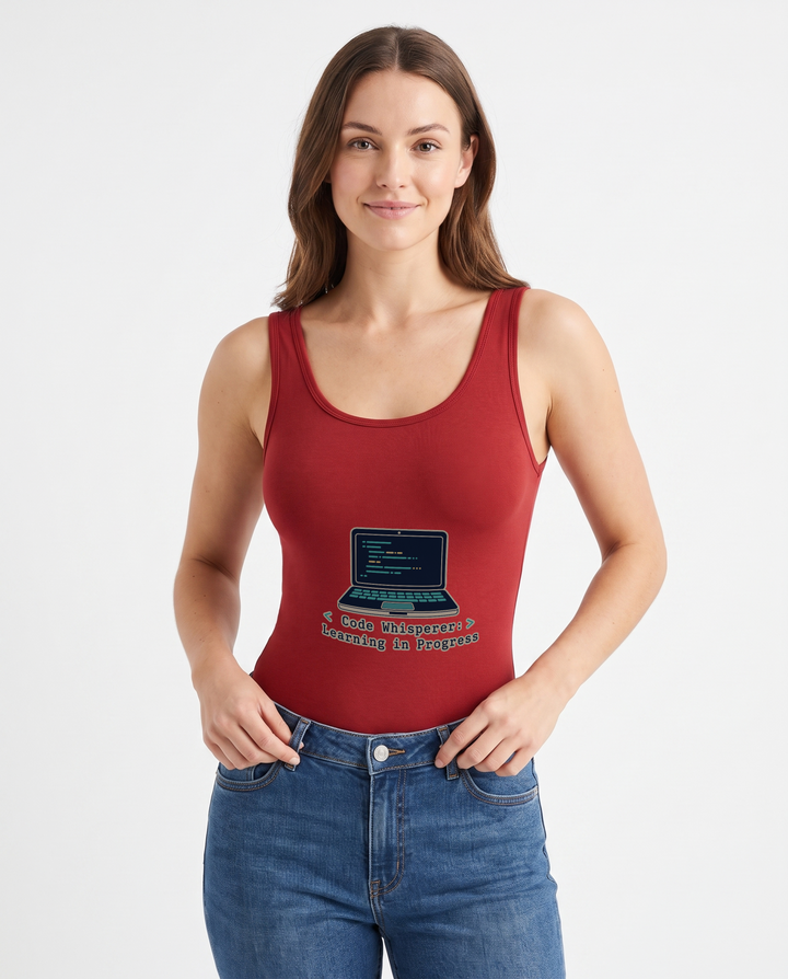 Code Whisperer: Learning In Progress Sleeveless Tank Bodysuit mockup 1