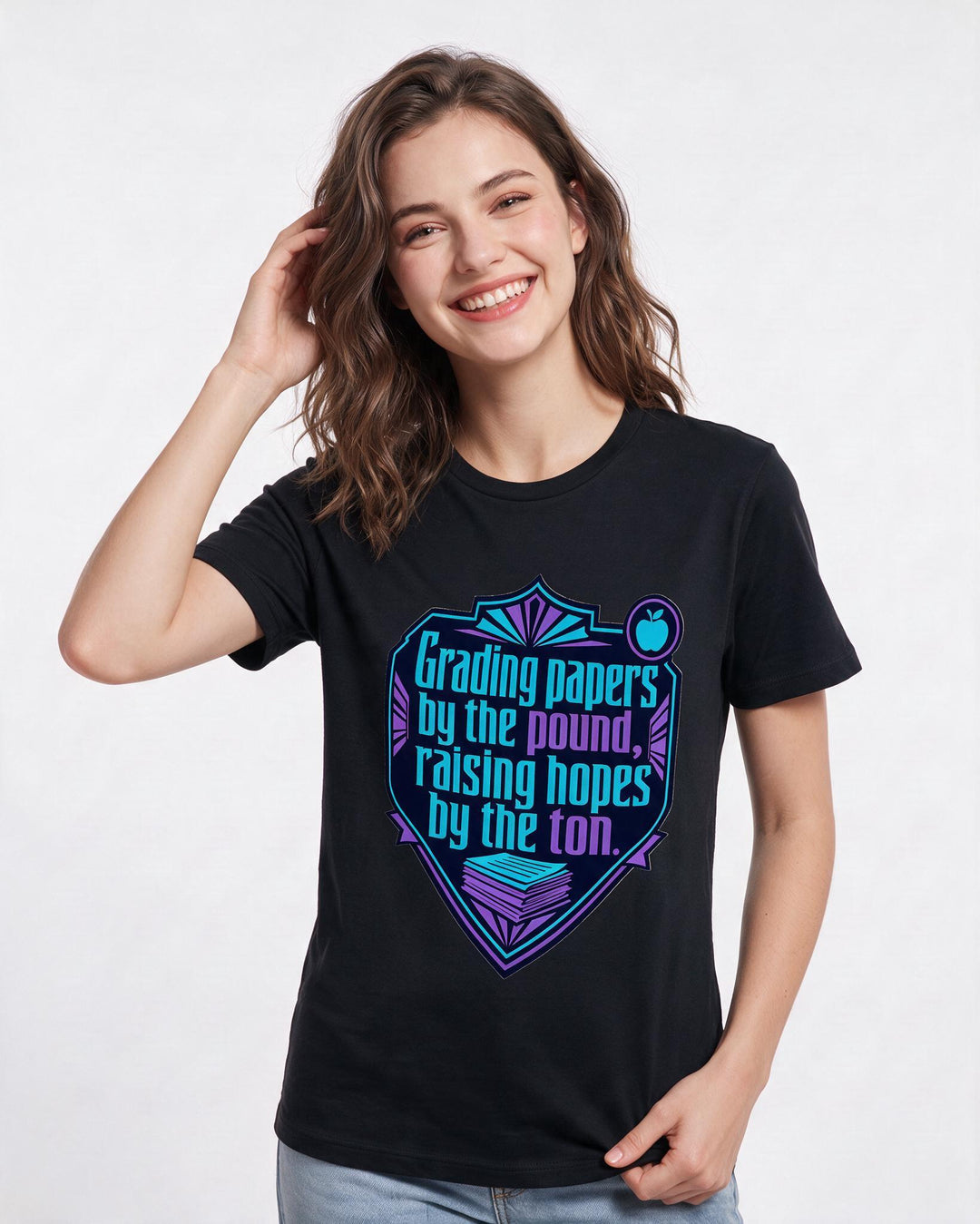 Teacher Gift Women's Black T-Shirt - Grading papers by the pound, product image 3