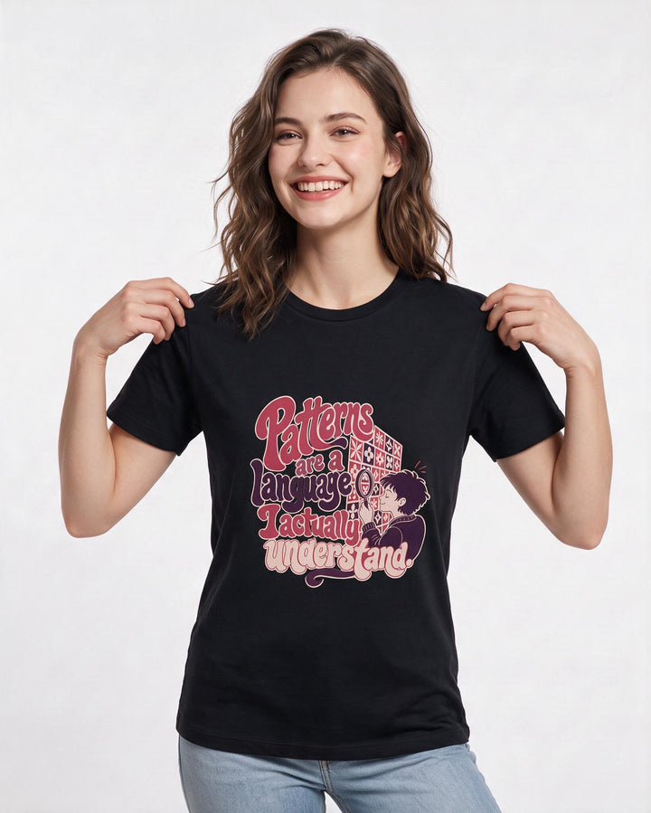 Neurodiversity Women's Black T-Shirt – Patterns are a language I actually understand. product image 3