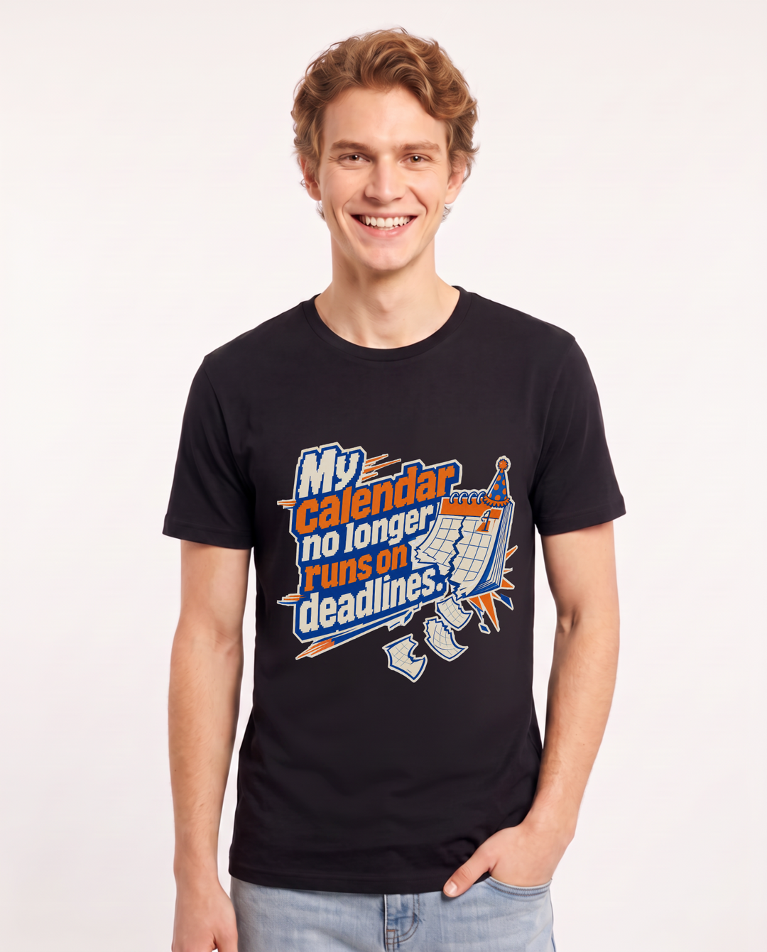 Graduation Men's Black T-Shirt – My calendar no longer runs on deadlines. product image 1