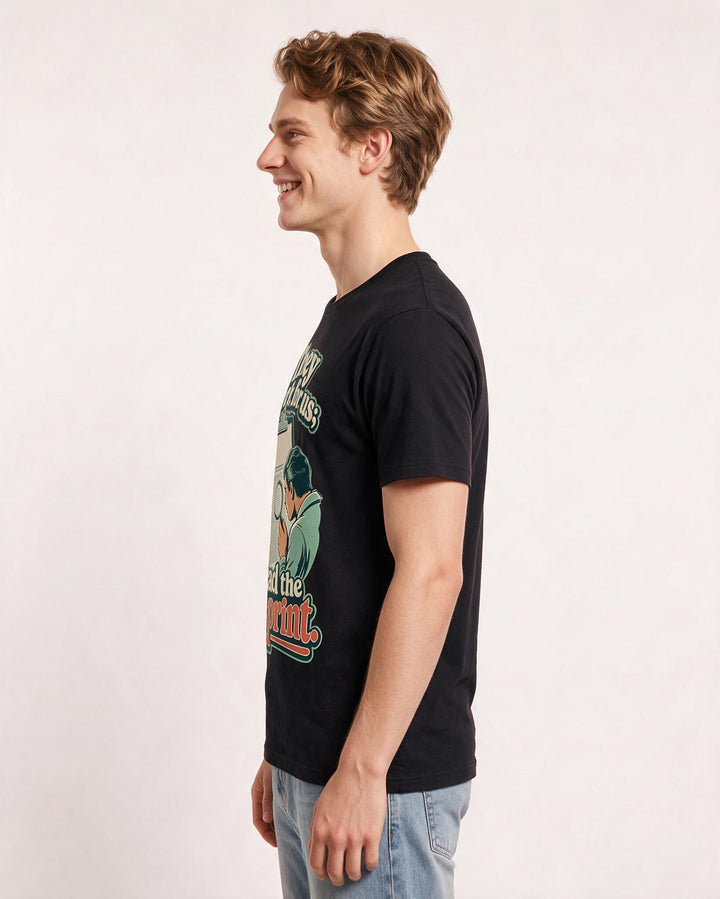 Political Statement Men's Black T-Shirt – They work for us; I read the fine print. product image 2