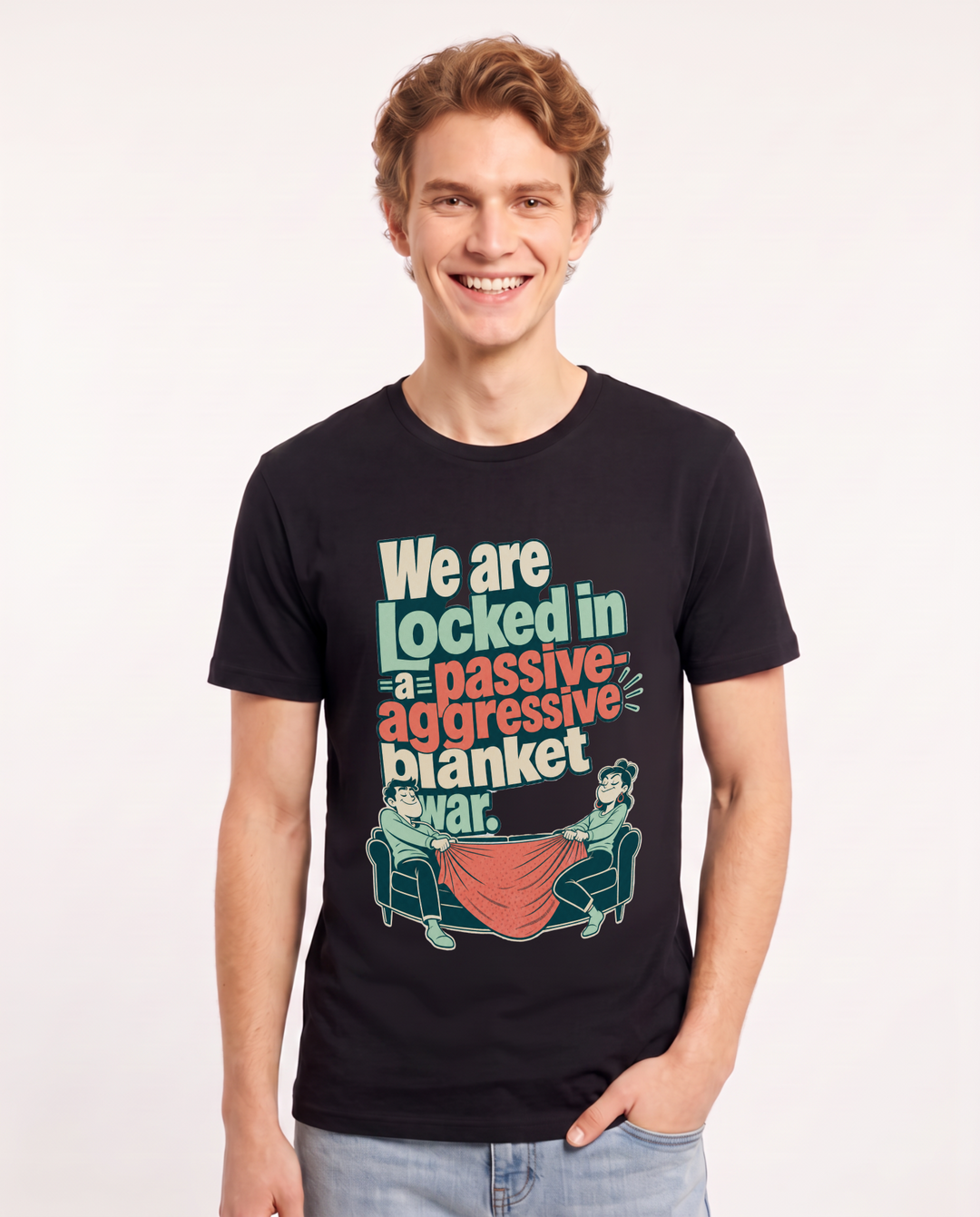 Funny Couples Men's Black T-Shirt – We are locked in a passive-aggressive product image 1