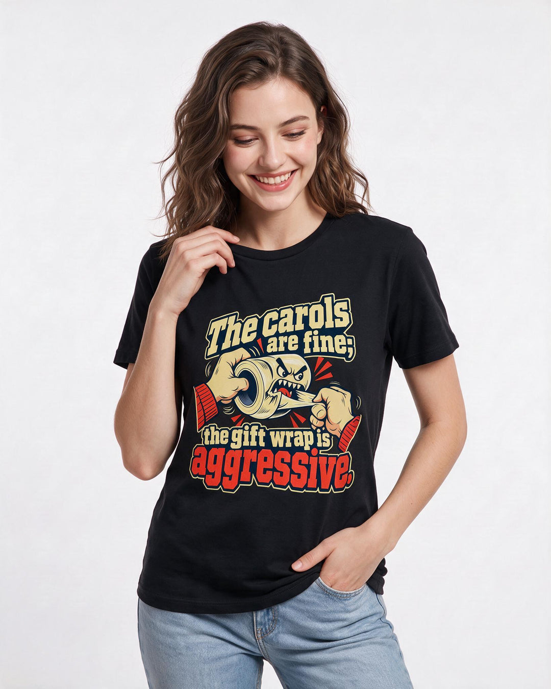 Christmas Black T-Shirt for Women – Holiday Theme Graphic Tee product image 1