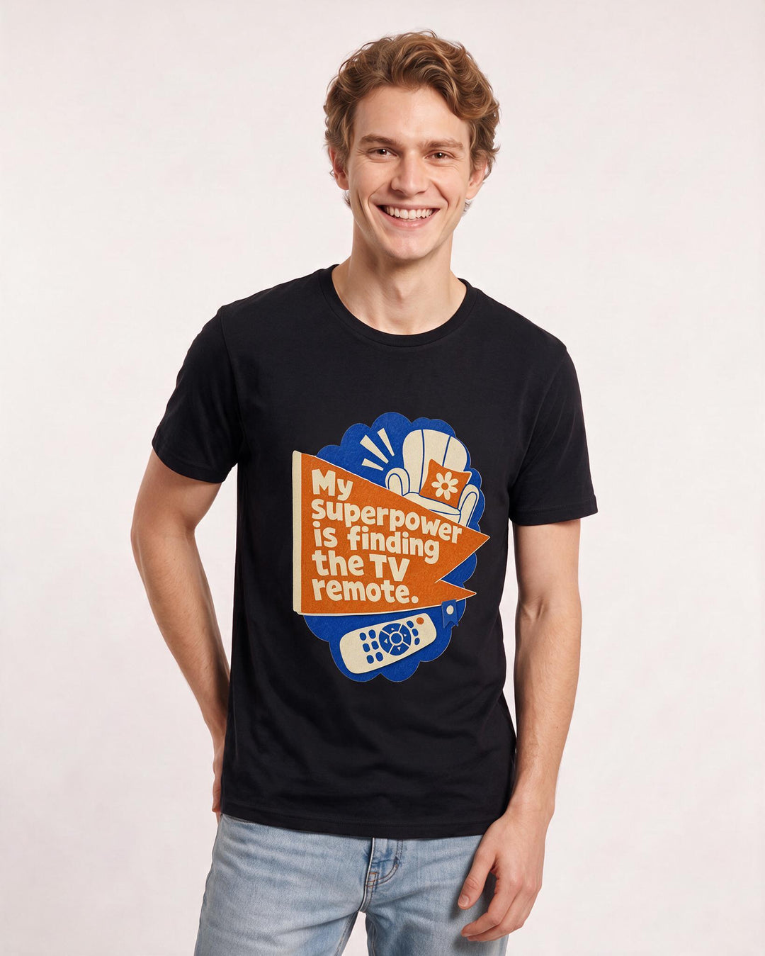 Graphic Men's Black T-Shirt - My superpower is finding the TV remote. product image 3