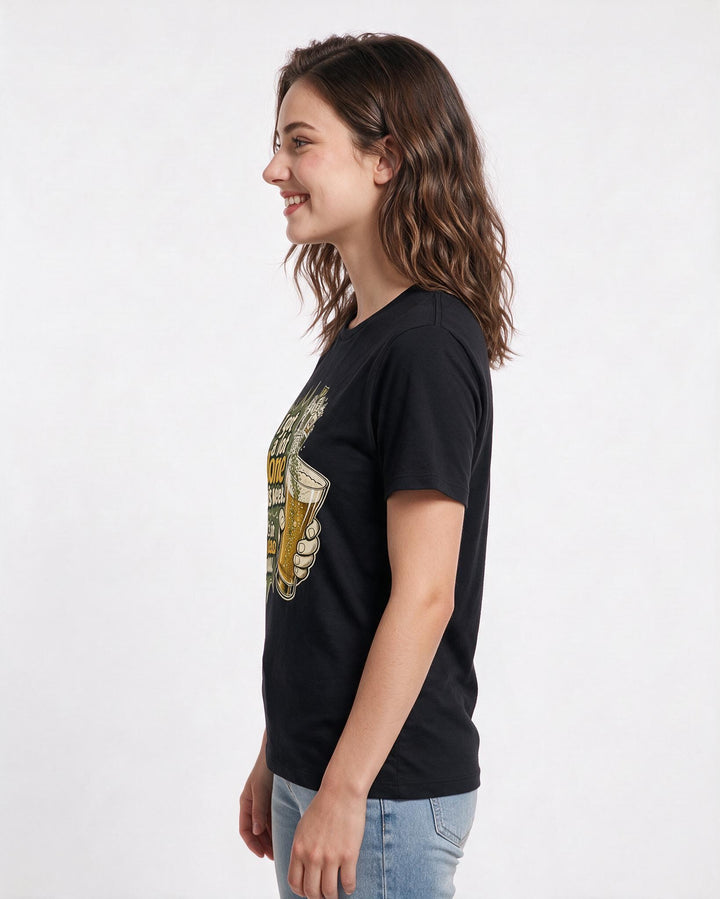 Beer Women's Black T-Shirt – I got a lot done this week. It's in my glass now. product image 2