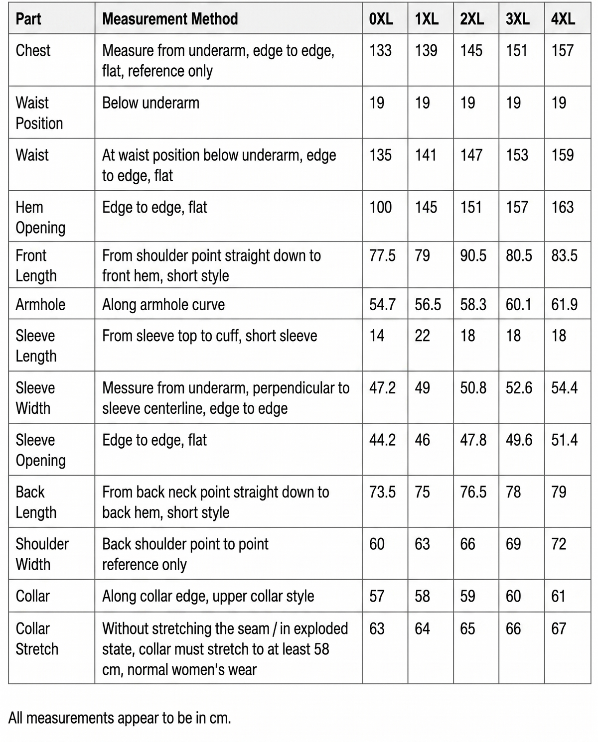 Size chart