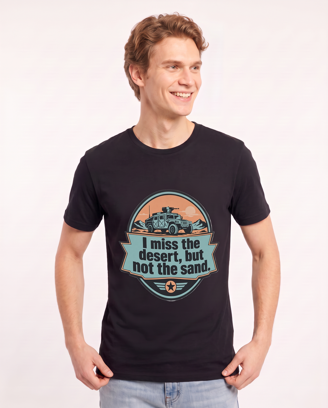 Graphic Men's Black T-Shirt - I miss the desert, but not the sand. product image 3