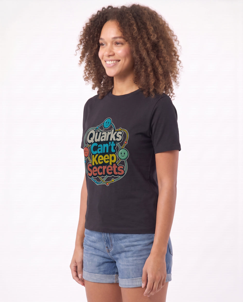 Quarks Can't Keep Secrets Black T-Shirt mockup 2