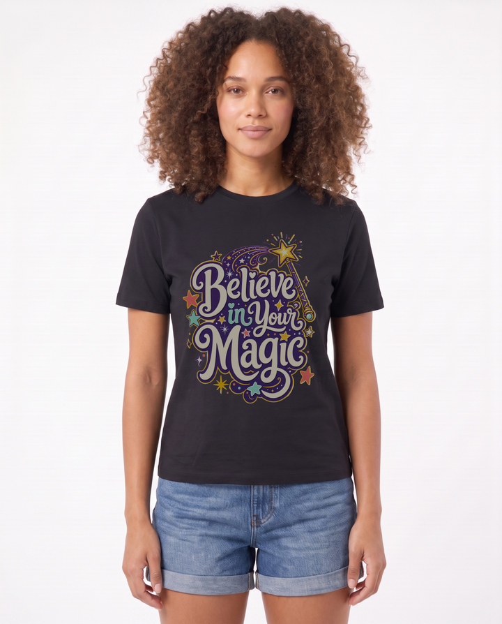 Believe In Your Magic Black T-Shirt mockup 1