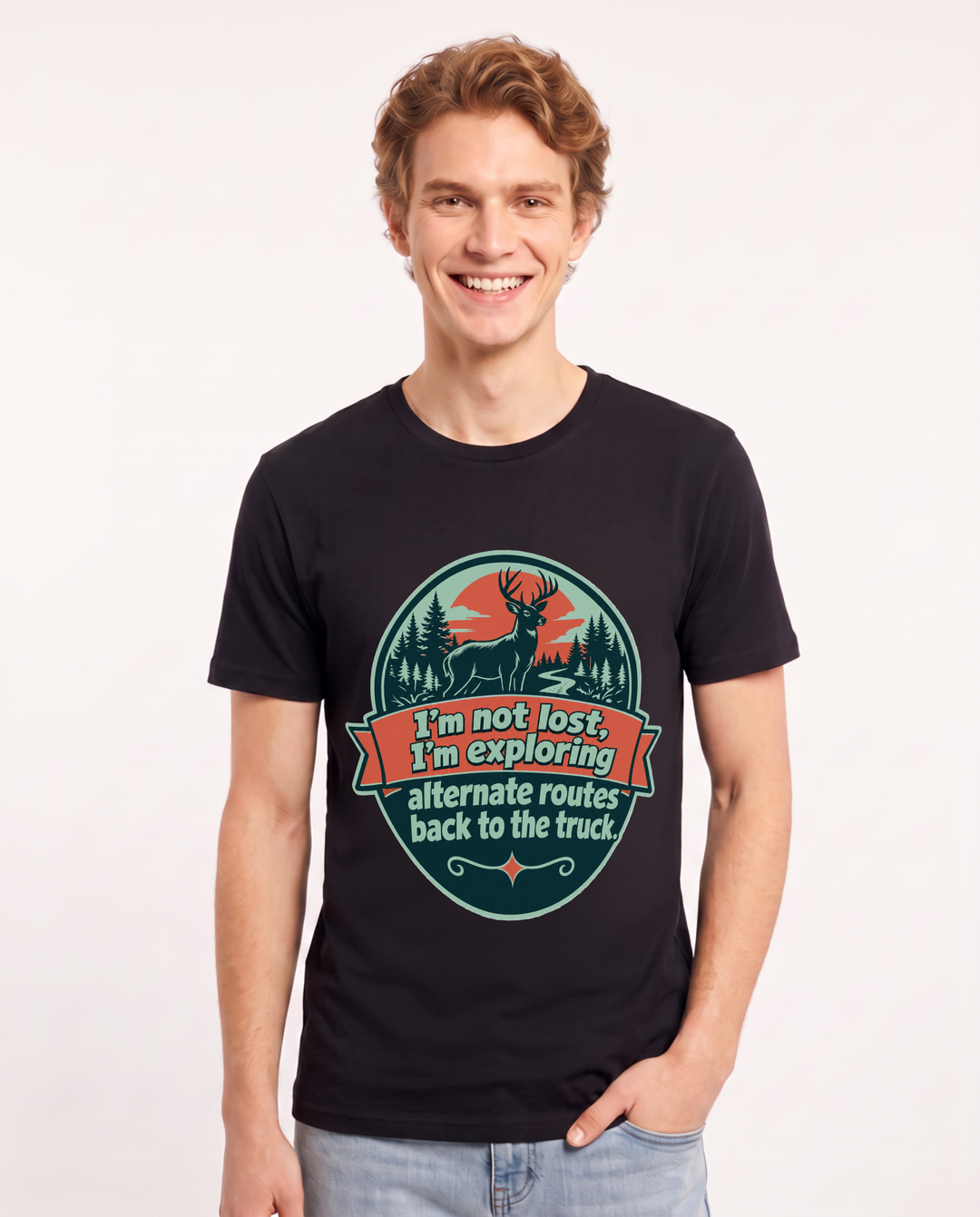 Hunting Men's Black T-Shirt - I'm not lost, I'm exploring alternate product image 1