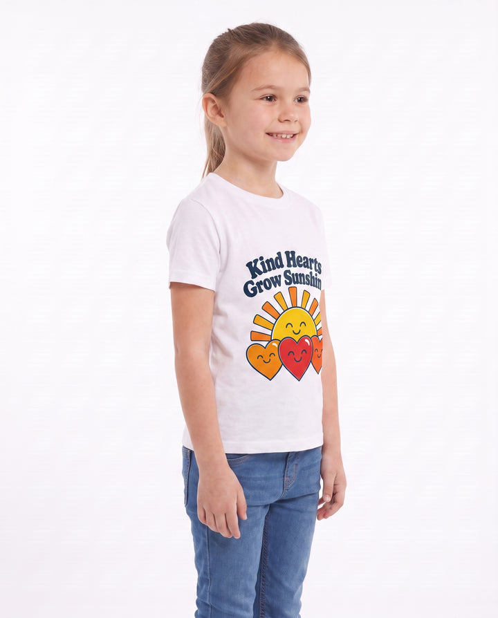 Kind Hearts Grow Sunshine White T-Shirt mockup 2