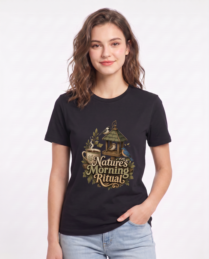 Nature's Morning Ritual Women's Black T-Shirt product image 1