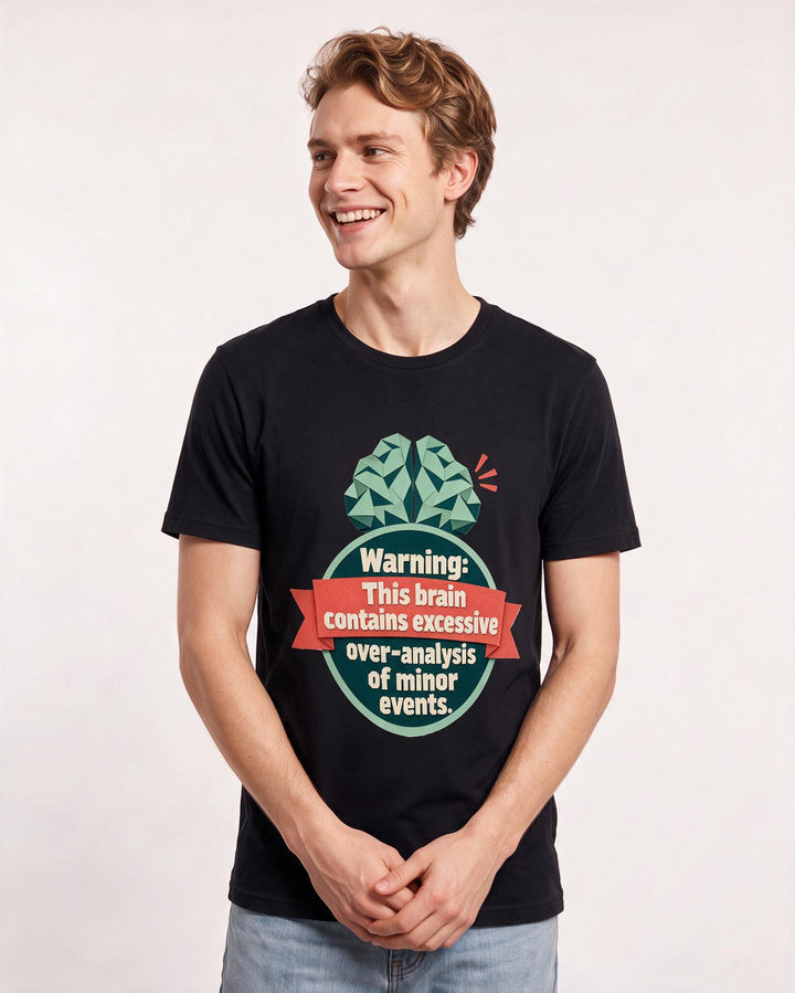 Graphic Men's Black T-Shirt - Warning: This brain contains excessive product image 3