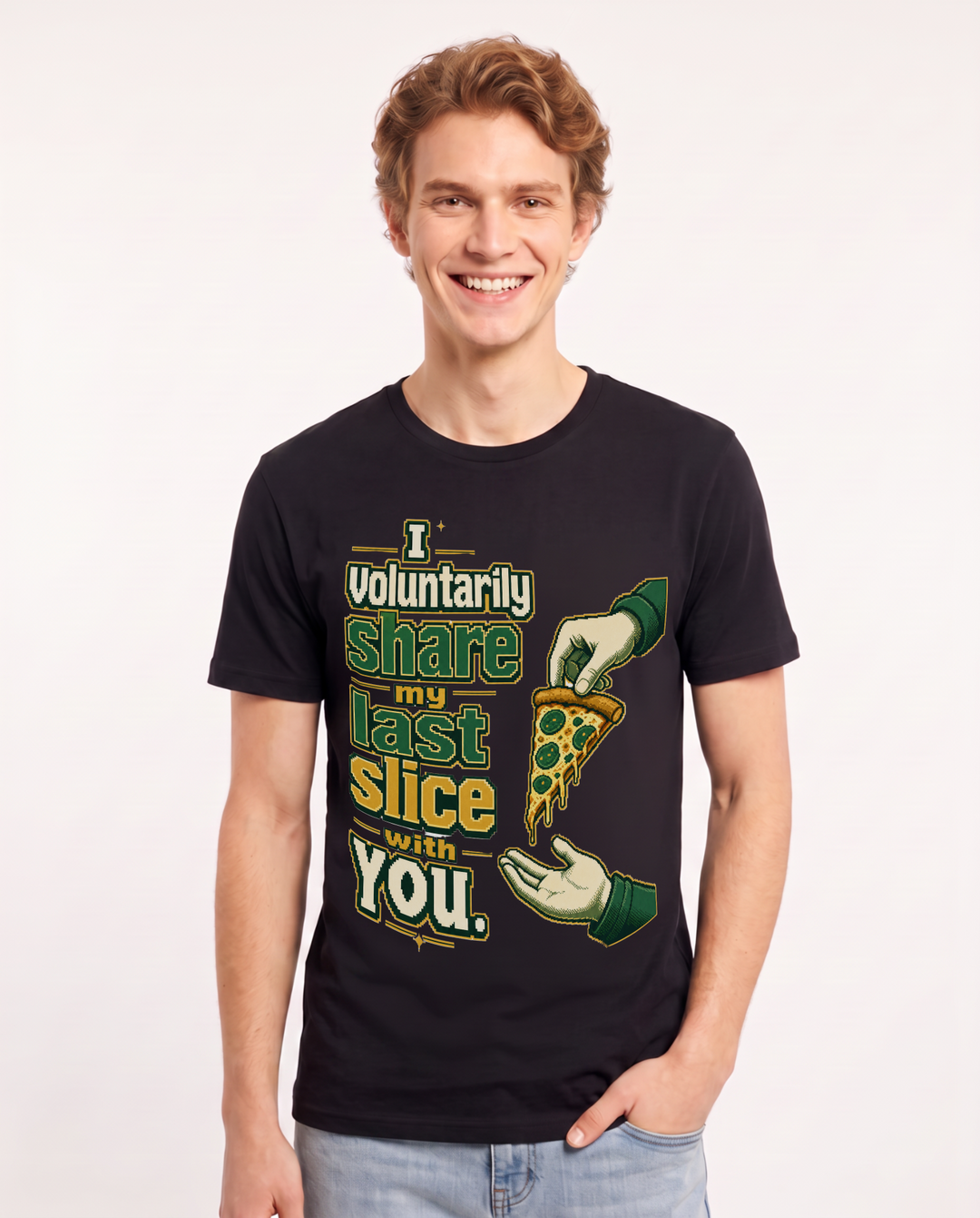 Couples Men's Black T-Shirt – I voluntarily share my last slice with you. product image 1