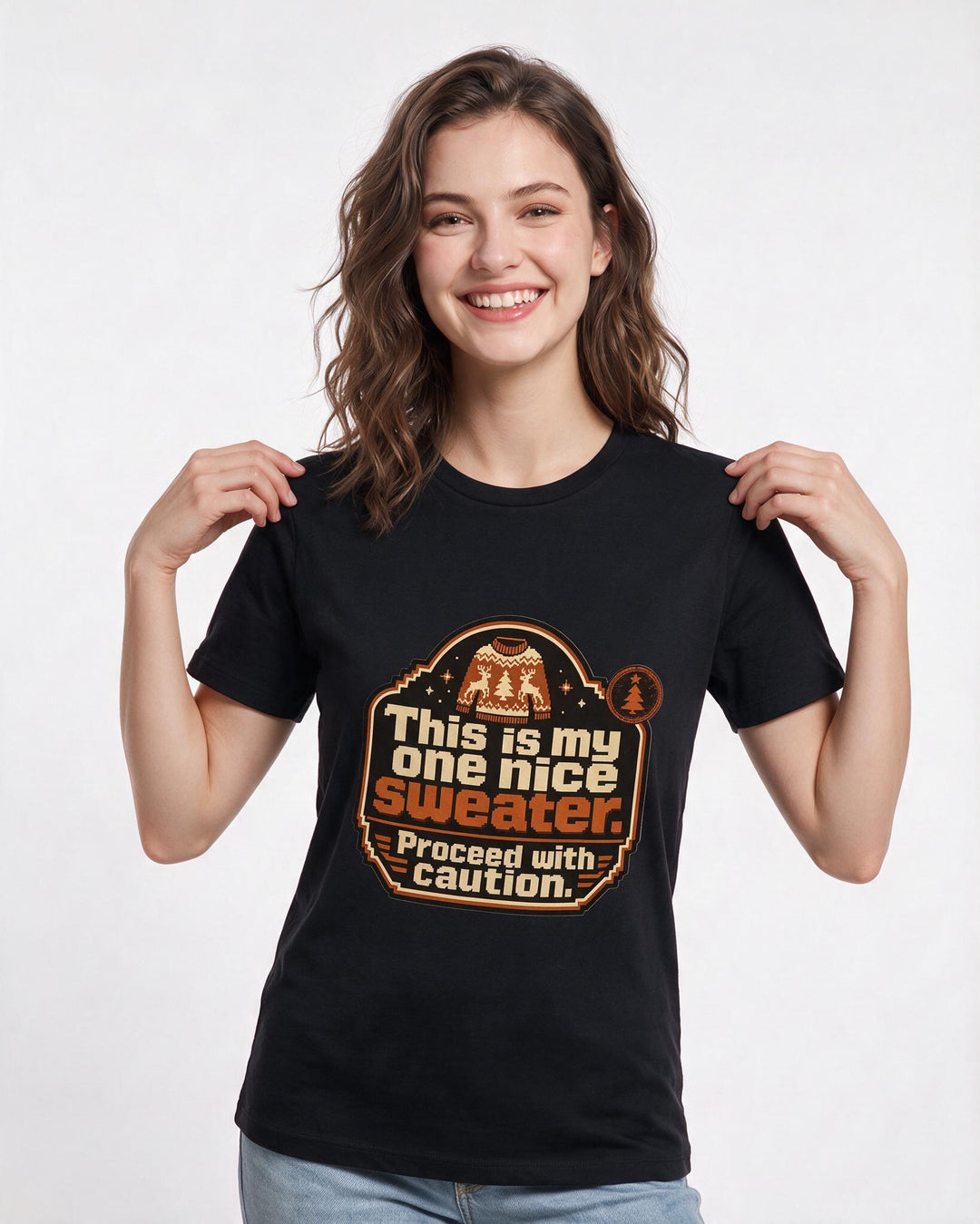 Christmas Women's Black T-Shirt - This is my one nice sweater. Proceed product image 3