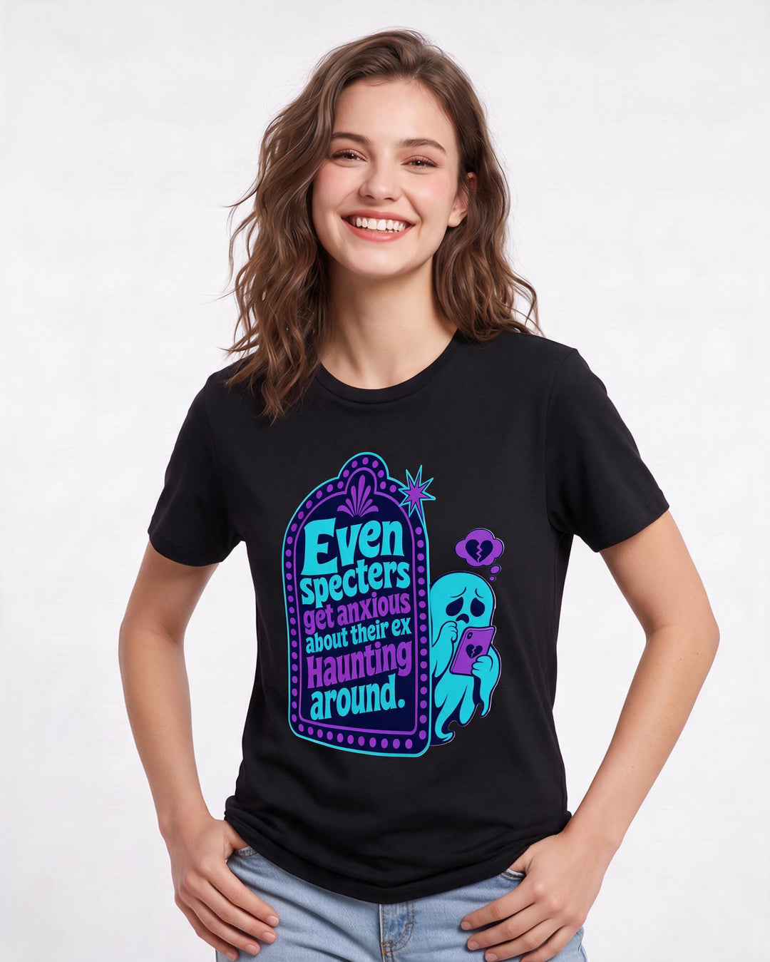 Halloween Women's Black T-Shirt - Even specters get anxious about product image 3
