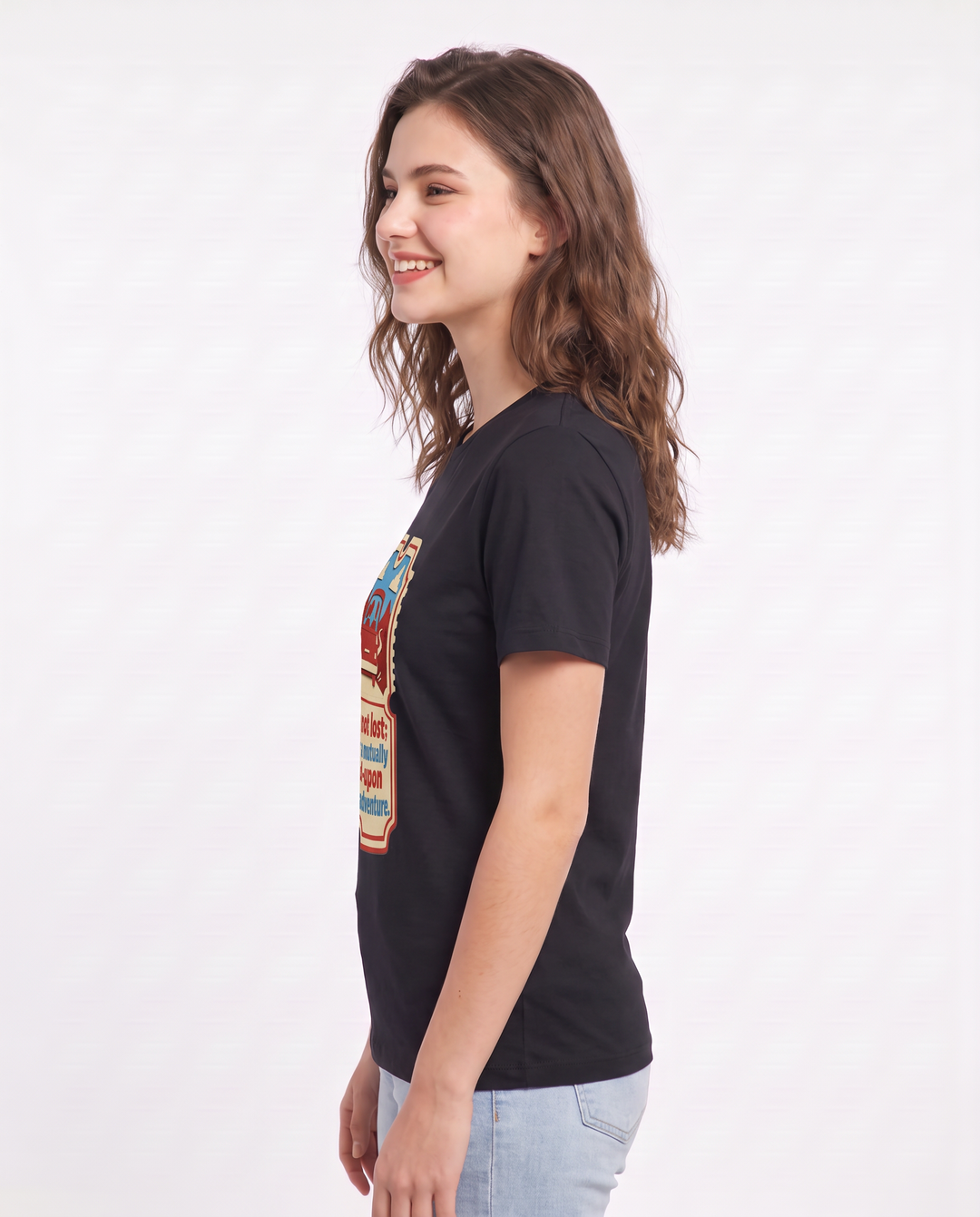 Couples Women's Black T-Shirt - We're not lost; we're on a mutually product image 2