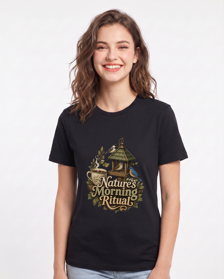 Nature's Morning Ritual Women's Black T-Shirt product image 2