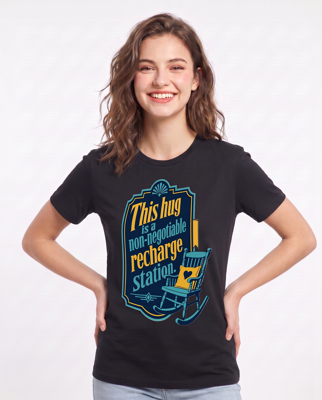 Graphic Women's Black T-Shirt - This hug is a non-negotiable recharge product image 3