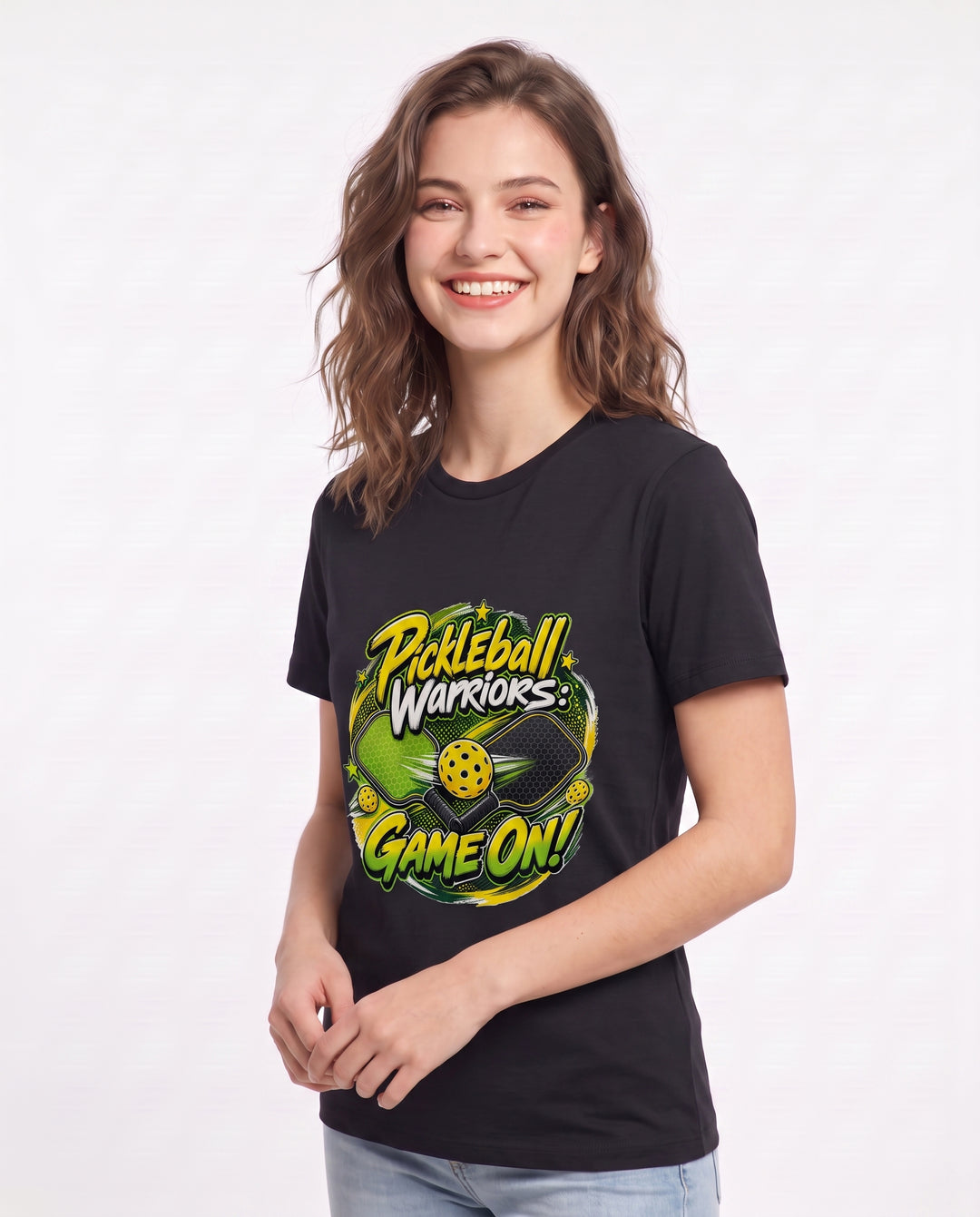 Pickleball Warriors: Game On! Women's Black T-Shirt product image 3