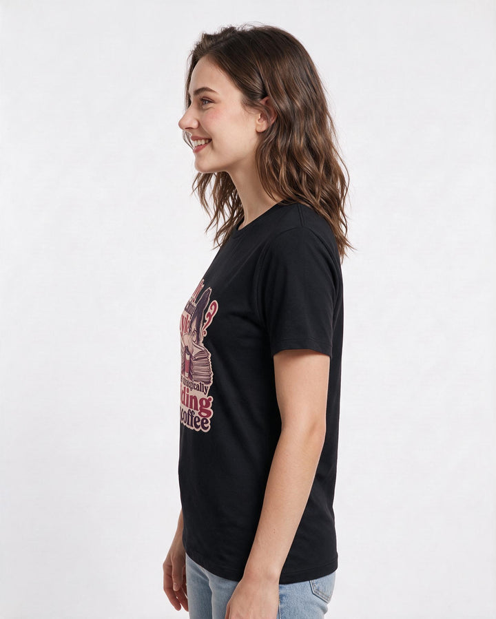 Funny Teacher Women's Black T-Shirt – My teaching style involves strategically hiding my coffee product image 2