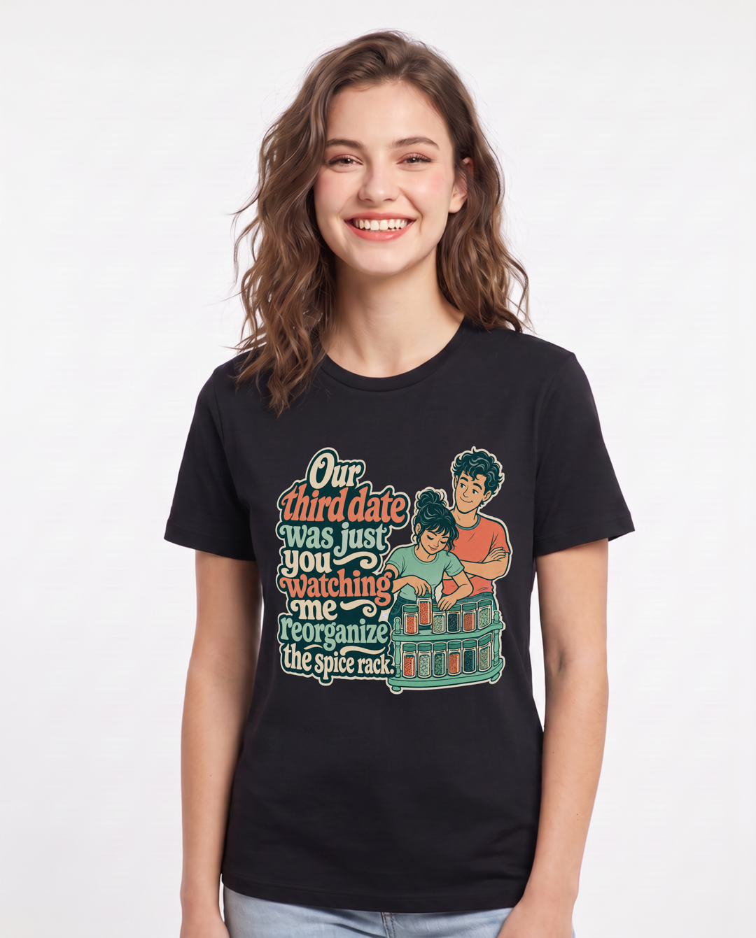 Couples Black T-Shirt for Women – Everyday Expression Graphic Tee product image 3
