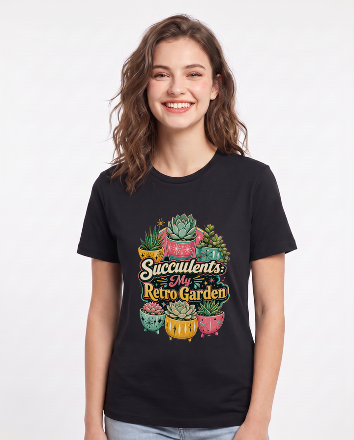 Succulents: My Retro Garden Women's Black T-Shirt product image 2