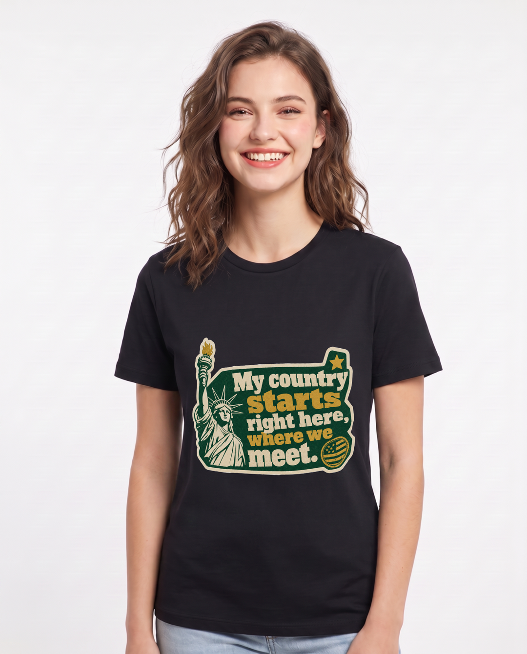 Graphic Women's Black T-Shirt - My country starts right here, where we product image 1