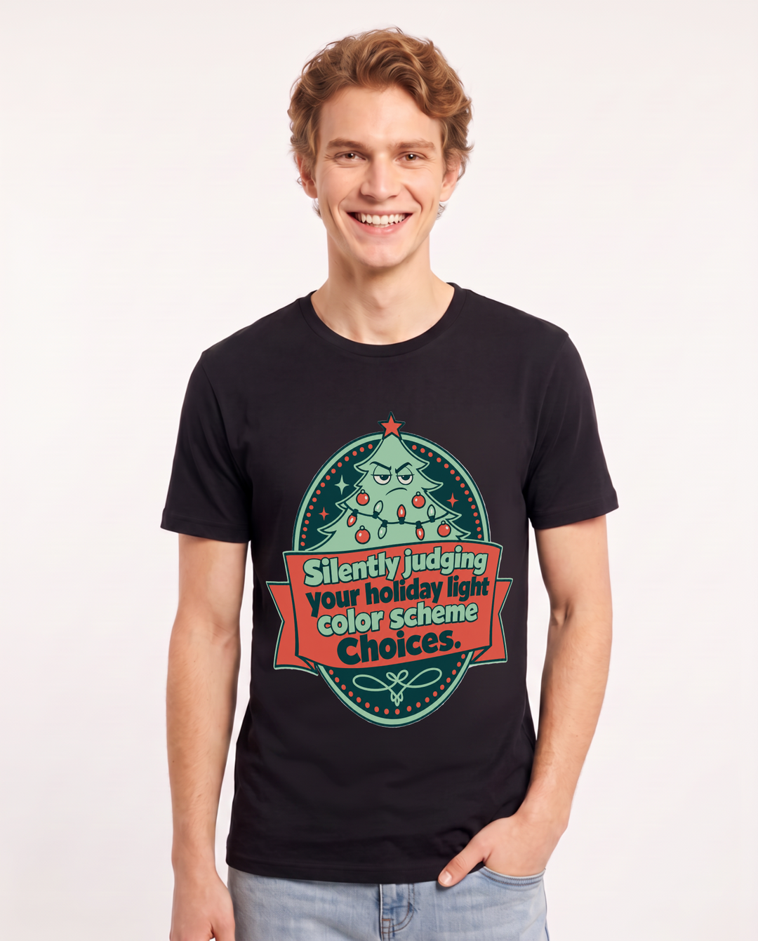 Christmas Men's Black T-Shirt - Silently judging your holiday light product image 1