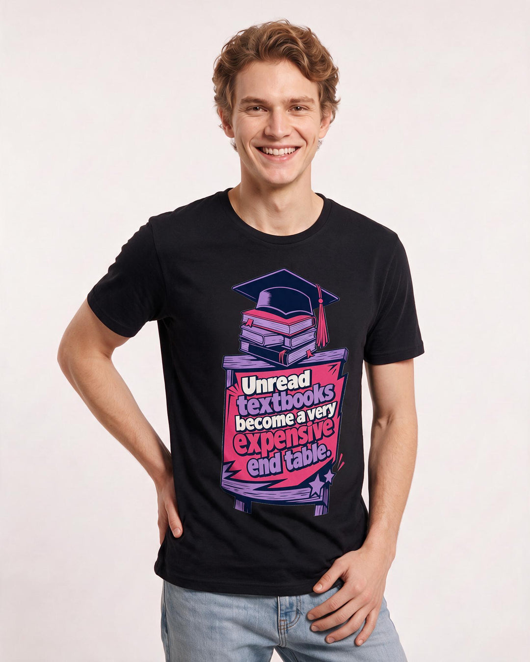 Graduation Gift Men's Black T-Shirt - Unread textbooks become a very product image 3
