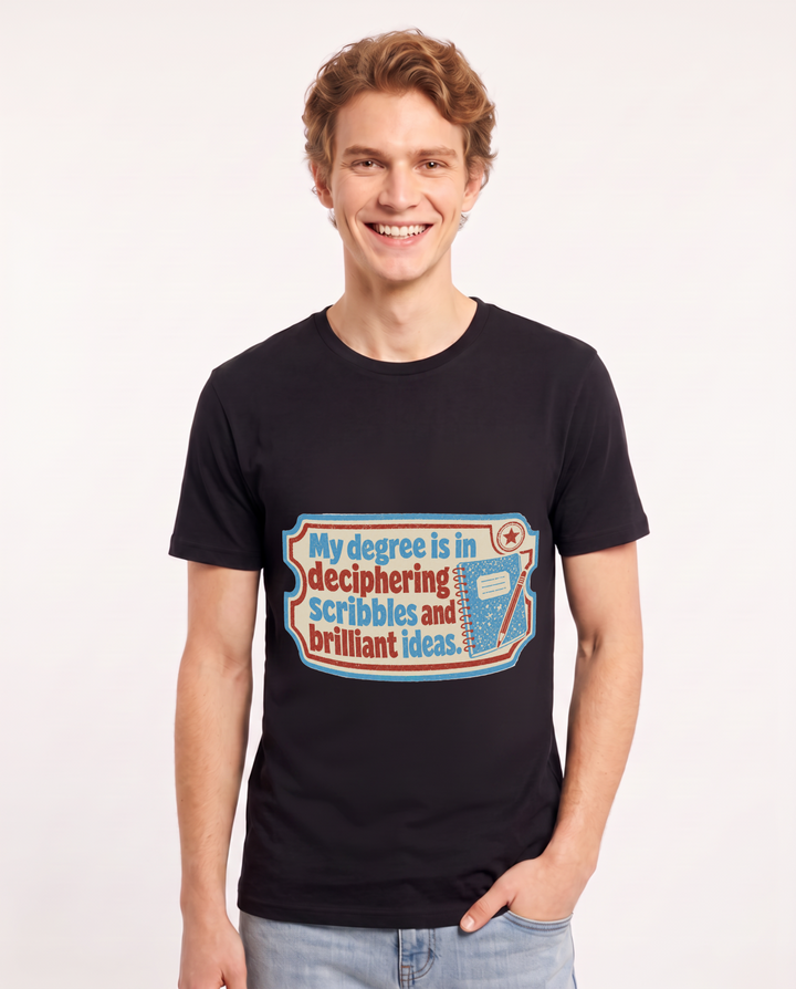 Teacher Gift Men's Black T-Shirt - My degree is in deciphering product image 1