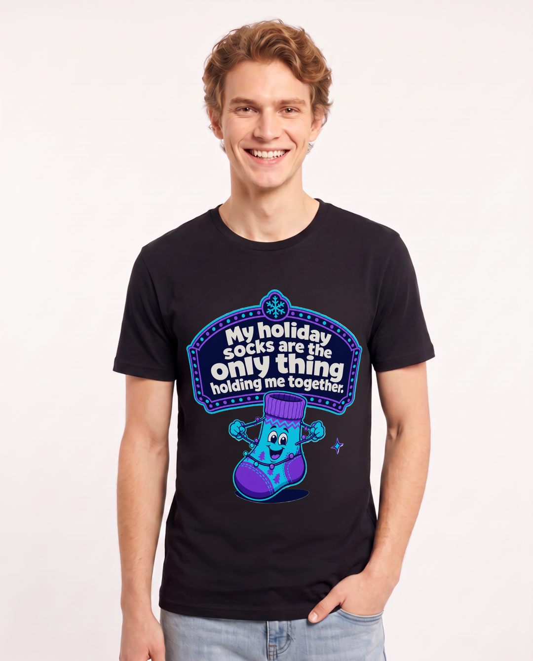 Christmas Men's Black T-Shirt - My holiday socks are the only thing product image 1