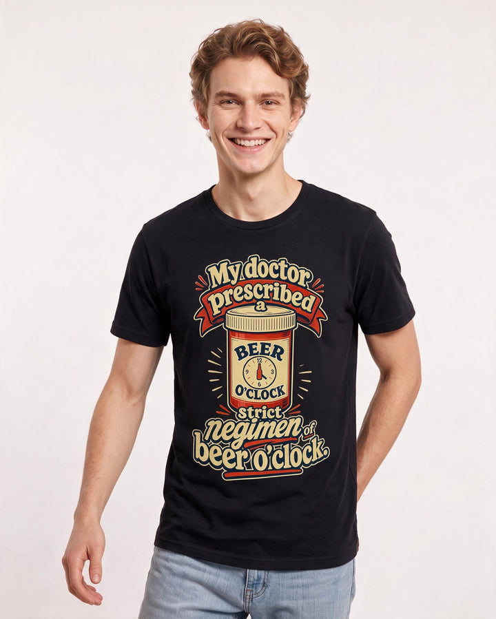 Funny Beer Men's Black T-Shirt – My doctor prescribed a strict regimen of product image 3