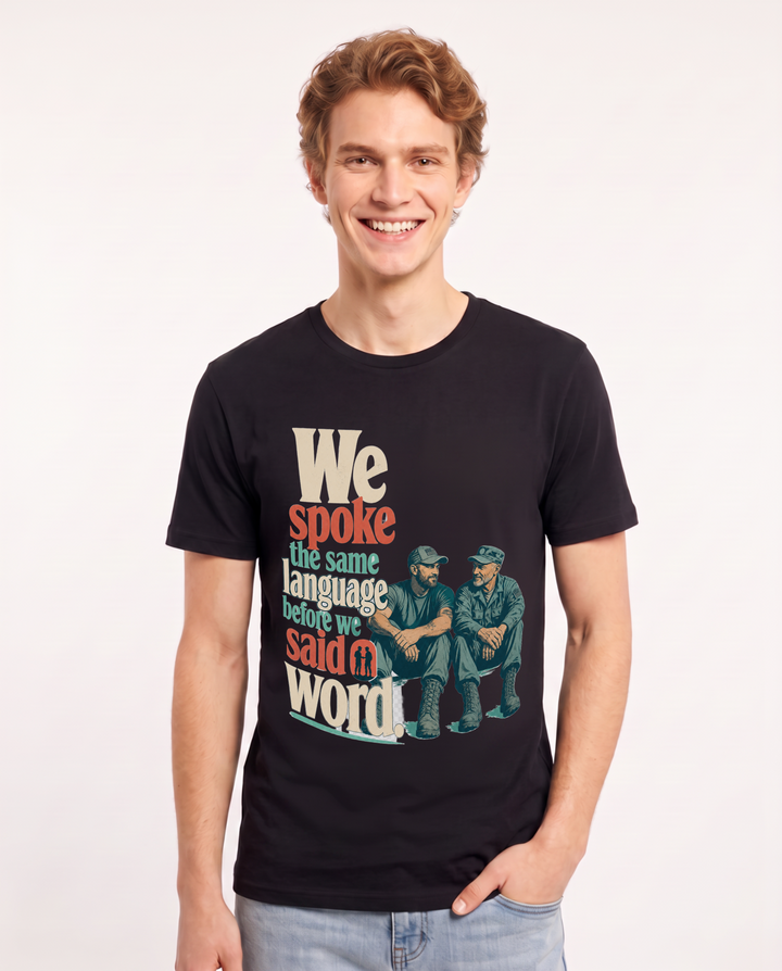 Veteran Men's Black T-Shirt – We spoke the same language before we said a word. product image 1