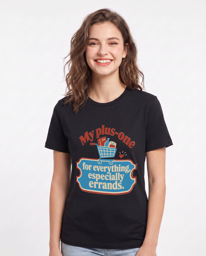 Couples Women's Black T-Shirt - My plus-one for everything, especially product image 1