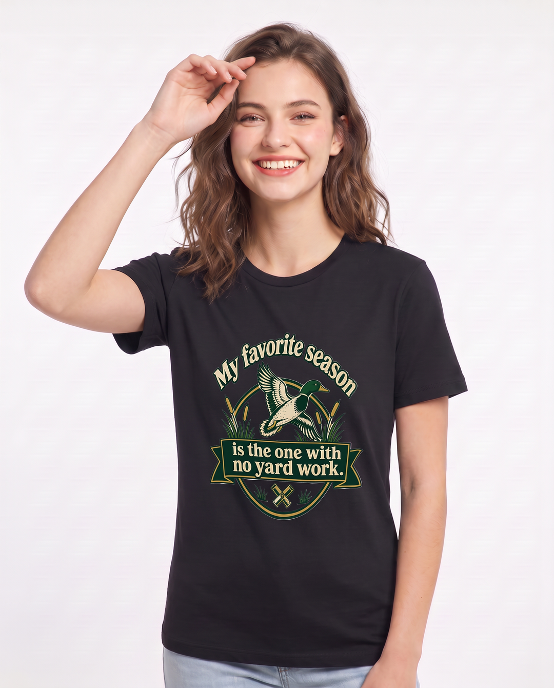 Hunting Women's Black T-Shirt - My favorite season is the one with no product image 3