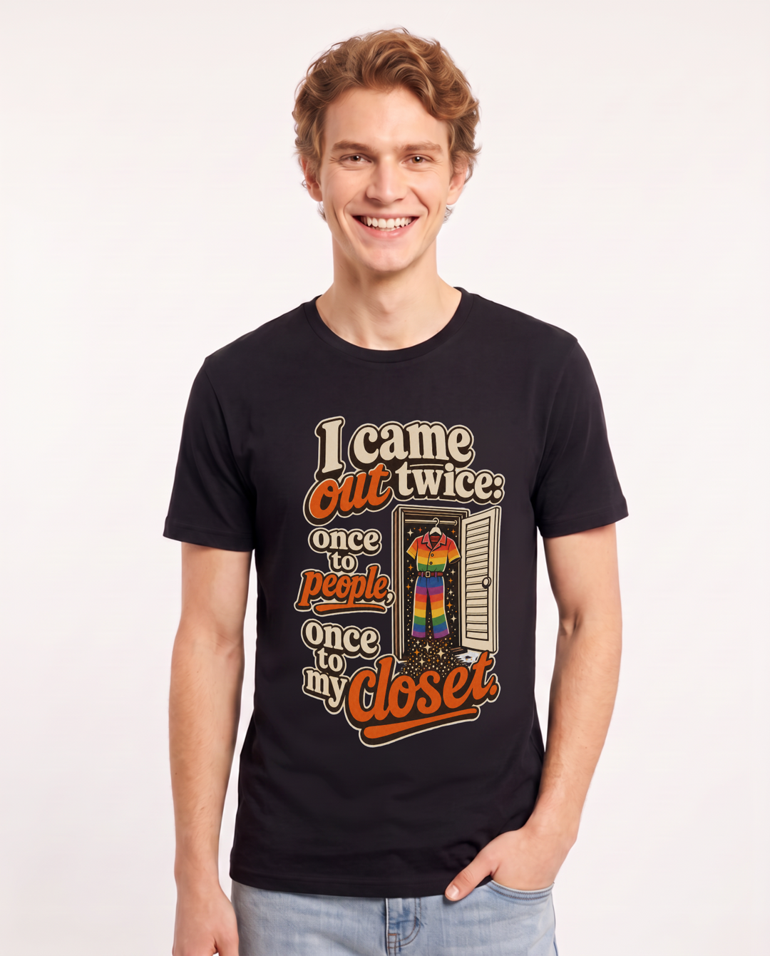 Pride Men's Black T-Shirt – I came out twice: once to people, once to my closet. product image 1
